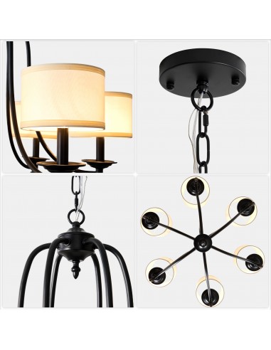 30” 6-Light Black Chandelier with...