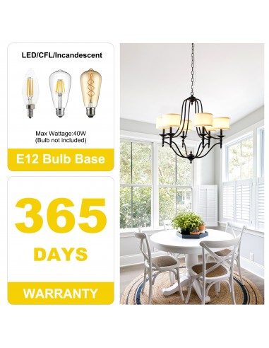 30” 6-Light Black Chandelier with...