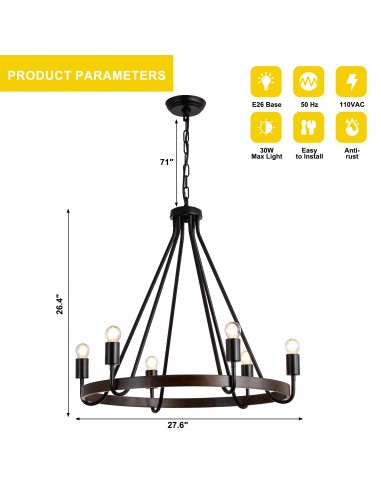 27" Matte Black 6-Light Farmhouse...