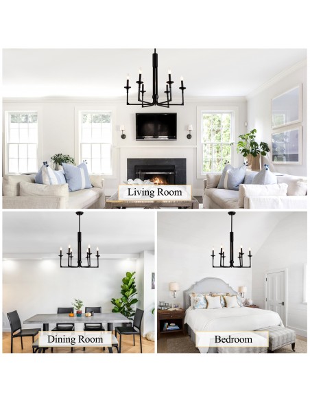 27" Black Farmhouse Wagon Wheel Chandelier, 6-Light Candle Style Pendant Light with Adjustable Height