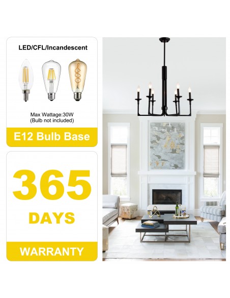 27" Black Farmhouse Wagon Wheel Chandelier, 6-Light Candle Style Pendant Light with Adjustable Height