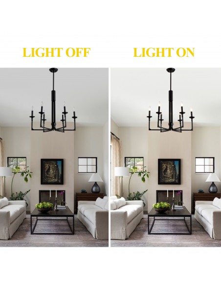 27" Black Farmhouse Wagon Wheel Chandelier, 6-Light Candle Style Pendant Light with Adjustable Height