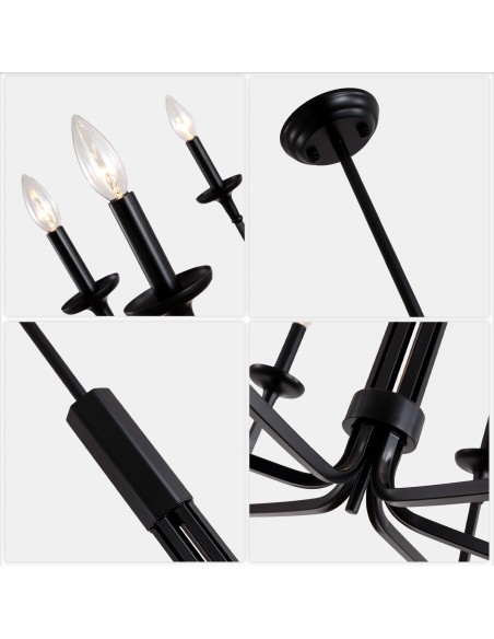 27" Black Farmhouse Wagon Wheel Chandelier, 6-Light Candle Style Pendant Light with Adjustable Height