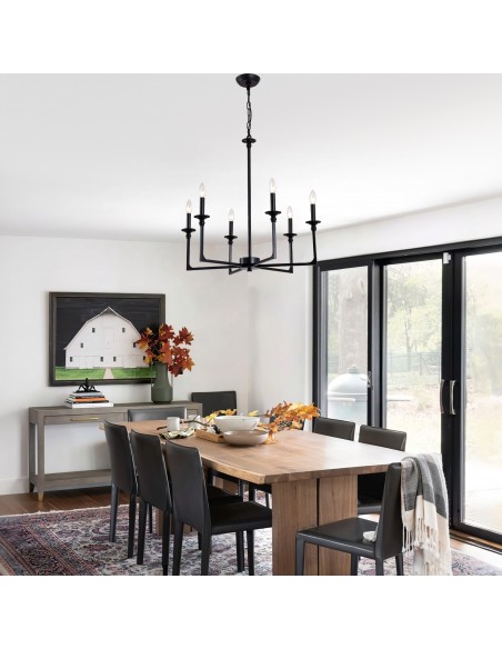 28" Black Wagon Wheel Chandelier with 6 Lights, Industrial Rustic Ceiling Light Fixture with Adjustable Height