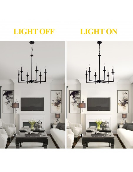 28" Black Wagon Wheel Chandelier with 6 Lights, Industrial Rustic Ceiling Light Fixture with Adjustable Height