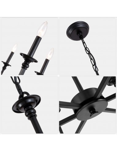 28" Black Wagon Wheel Chandelier with...