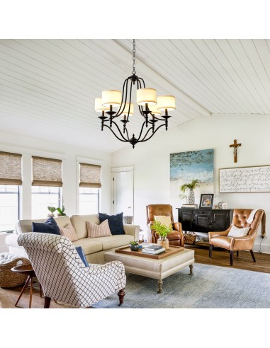 30” 6-Light Black Chandelier with...