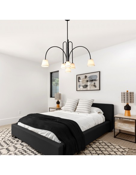 40” Modern 6-Light Chandelier with Fabric Shades, Adjustable Hanging Pendant Light for Living Room