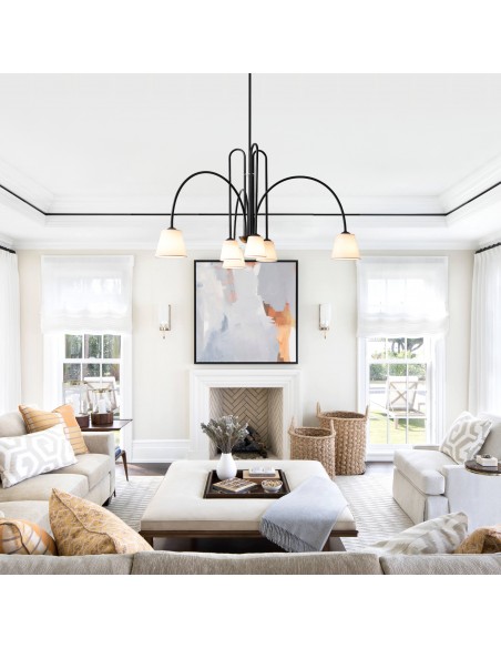 40” Modern 6-Light Chandelier with Fabric Shades, Adjustable Hanging Pendant Light for Living Room