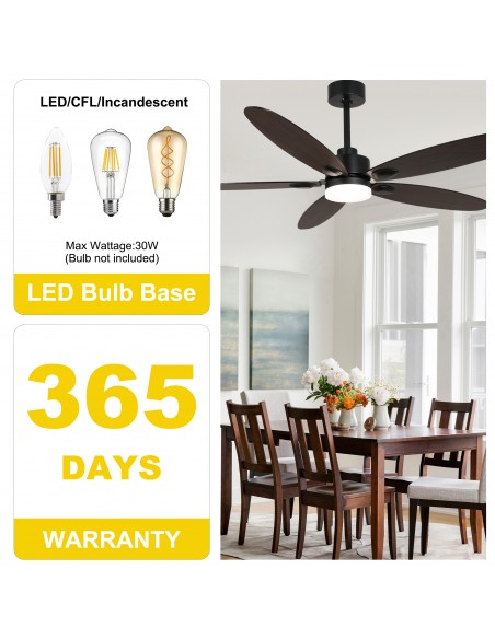 Oaks Aura 60” Ceiling Fan with LED Light and Remote, 3-Color Temperature, 6-Speed Quiet DC Motor for Large Room