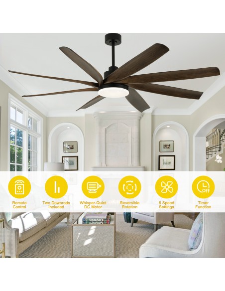 Oaks Aura 72” 8-Blade Classic Propeller Ceiling Fan with LED Light and Remote Control