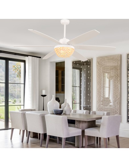 Oaks Aura 65” Boho Wood Bead Ceiling Fan with Light and Remote Control, 6-Speed Quiet DC Motor for Living Room, Bedroom