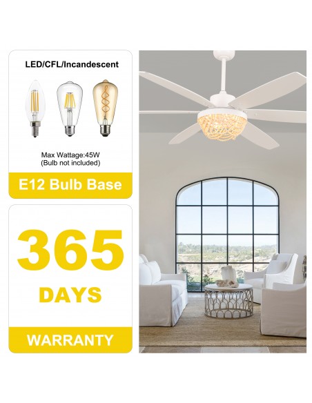 Oaks Aura 65” Boho Wood Bead Ceiling Fan with Light and Remote Control, 6-Speed Quiet DC Motor for Living Room, Bedroom