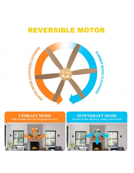 Oaks Aura 65” Boho Wood Bead Ceiling Fan with Light and Remote Control, 6-Speed Quiet DC Motor for Living Room, Bedroom