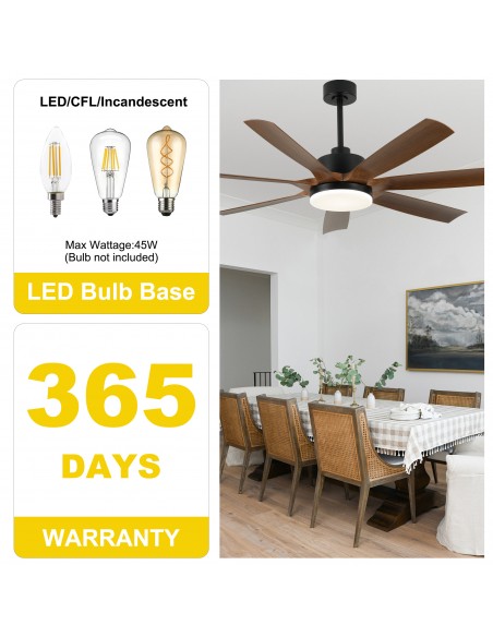 Oaks Aura 60" Black Ceiling Fan with LED Light and Remote, 3-Color Temperature, 6-Speed Quiet DC Motor