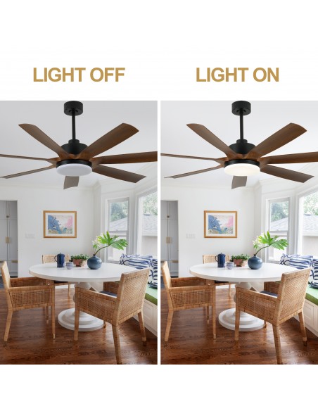 Oaks Aura 60" Black Ceiling Fan with LED Light and Remote, 3-Color Temperature, 6-Speed Quiet DC Motor