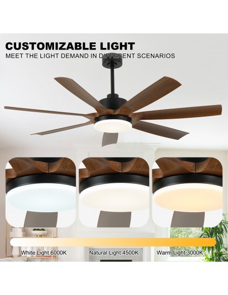 Oaks Aura 60" Black Ceiling Fan with LED Light and Remote, 3-Color Temperature, 6-Speed Quiet DC Motor