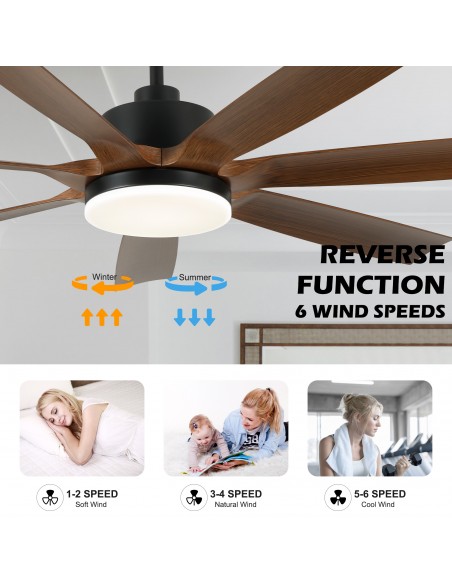 Oaks Aura 60" Black Ceiling Fan with LED Light and Remote, 3-Color Temperature, 6-Speed Quiet DC Motor