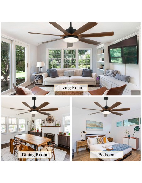 Oaks Aura 60" Black Ceiling Fan with LED Light and Remote, 3-Color Temperature, 6-Speed Quiet DC Motor