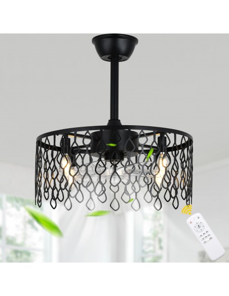 Oaks Aura 20” Black Drum Ceiling Fan with Light and Remote Control, Quiet DC Motor for Bedroom