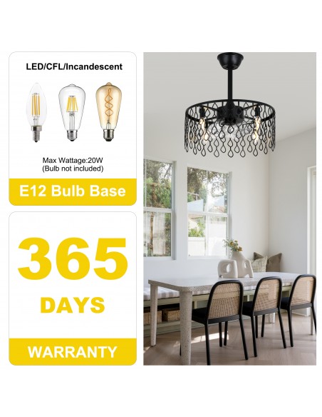 Oaks Aura 20” Black Drum Ceiling Fan with Light and Remote Control, Quiet DC Motor for Bedroom