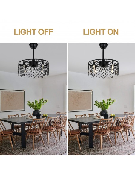 Oaks Aura 20” Black Drum Ceiling Fan with Light and Remote Control, Quiet DC Motor for Bedroom