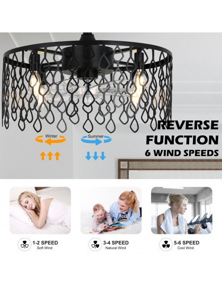 Oaks Aura 20” Black Drum Ceiling Fan with Light and Remote Control, Quiet DC Motor for Bedroom