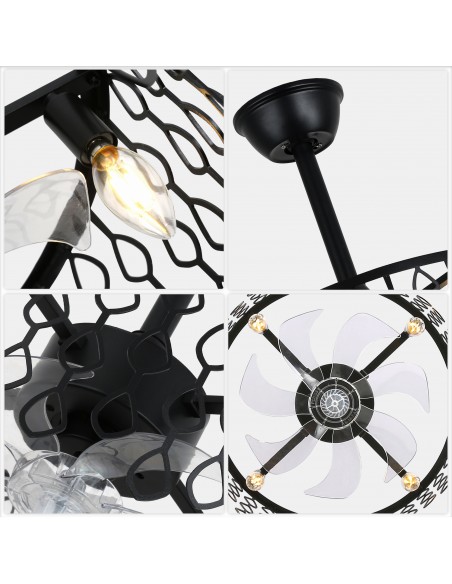 Oaks Aura 20” Black Drum Ceiling Fan with Light and Remote Control, Quiet DC Motor for Bedroom