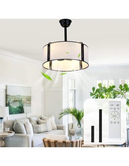 Oaks Aura 20” Fabric Drum Ceiling Fan with Light and Remote Control, Quiet DC Motor, 6-Speed for Bedroom, dining room