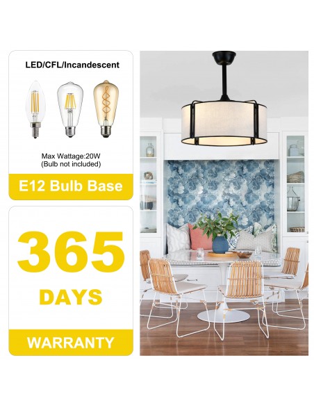 Oaks Aura 20” Fabric Drum Ceiling Fan with Light and Remote Control, Quiet DC Motor, 6-Speed for Bedroom, dining room