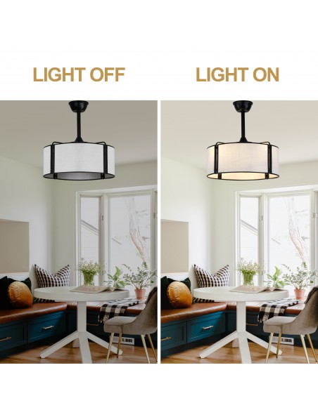 Oaks Aura 20” Fabric Drum Ceiling Fan with Light and Remote Control, Quiet DC Motor, 6-Speed for Bedroom, dining room