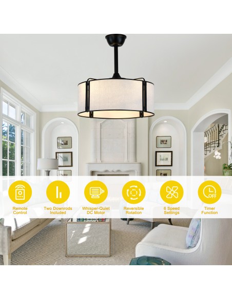 Oaks Aura 20” Fabric Drum Ceiling Fan with Light and Remote Control, Quiet DC Motor, 6-Speed for Bedroom, dining room
