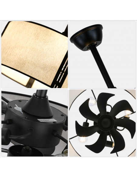 Oaks Aura 20” Fabric Drum Ceiling Fan with Light and Remote Control, Quiet DC Motor, 6-Speed for Bedroom, dining room