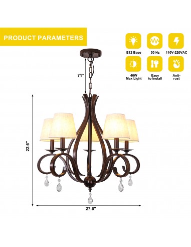 Oaks Aura 28" 5-Light Vintage Crystal...