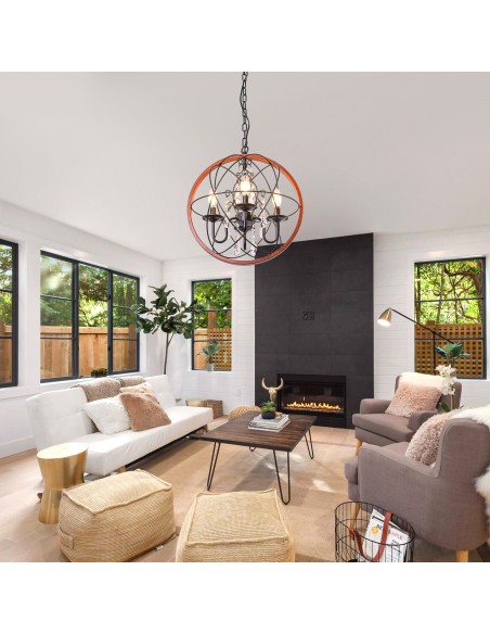 Oaks Aura 17 Inch 6-Light Crystal Sphere Chandelier for Dining Room, Bedroom