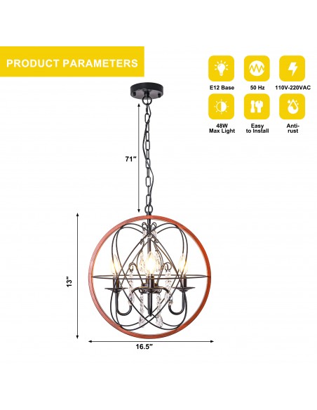 Oaks Aura 17 Inch 6-Light Crystal Sphere Chandelier for Dining Room, Bedroom