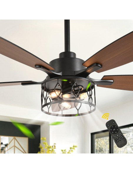 Oaks Aura 52” Modern Ceiling Fan with Light and Remote, 6-Speed Quiet DC Motor
