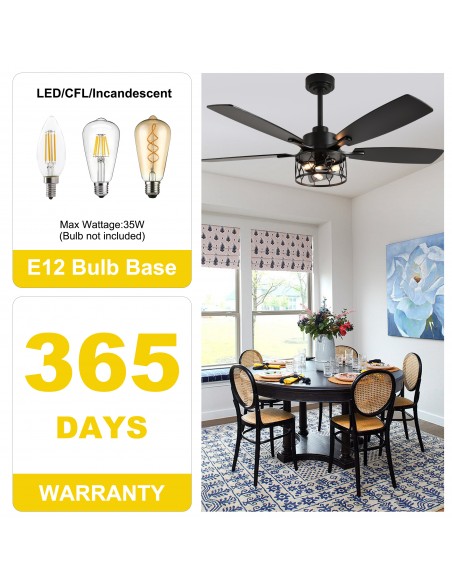 Oaks Aura 52” Modern Ceiling Fan with Light and Remote, 6-Speed Quiet DC Motor