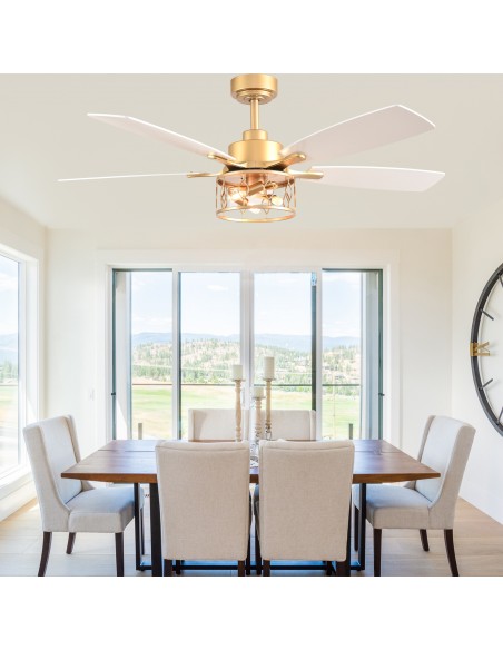 Oaks Aura 52” Modern Ceiling Fan with Light and Remote, 6-Speed Quiet DC Motor