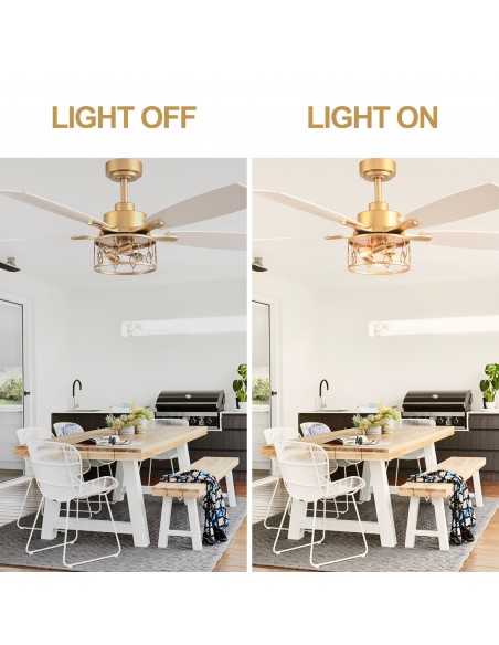 Oaks Aura 52” Modern Ceiling Fan with Light and Remote, 6-Speed Quiet DC Motor