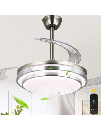 Sofucor 42 In. Indoor 5 Two-Color Blades Modern Nickel Downrod Ceiling Fan With Led Lights And 6-Speed DC Remote HT-42K009-SN - The Home Depot