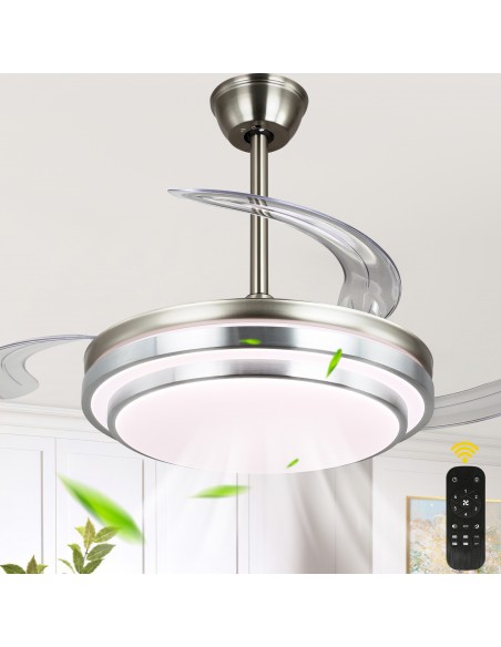 Oaks Aura 42-Inch LED Ceiling Fan 6-Speed Latest DC Motor Retractable Chandelier