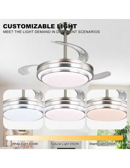 Oaks Aura 42-Inch LED Ceiling Fan 6-Speed Latest DC Motor Retractable Chandelier