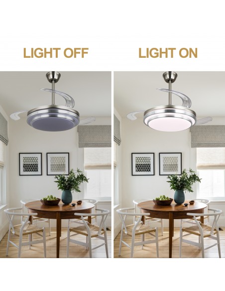 Oaks Aura 42-Inch LED Ceiling Fan 6-Speed Latest DC Motor Retractable Chandelier