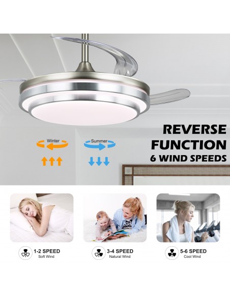 Oaks Aura 42-Inch LED Ceiling Fan 6-Speed Latest DC Motor Retractable Chandelier