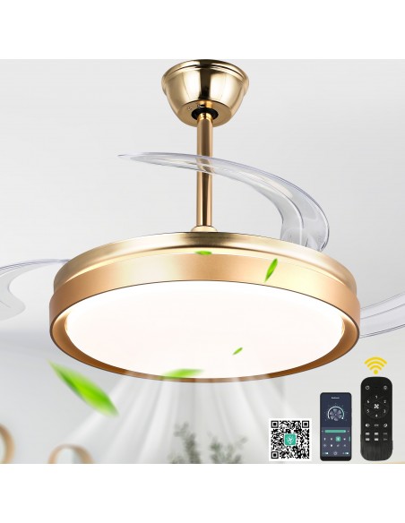 Oaks Aura 42-Inch LED Ceiling Fan 6-Speed Latest DC Motor Retractable Chandelier