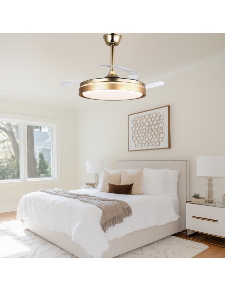 Oaks Aura 42-Inch LED Ceiling Fan 6-Speed Latest DC Motor Retractable Chandelier