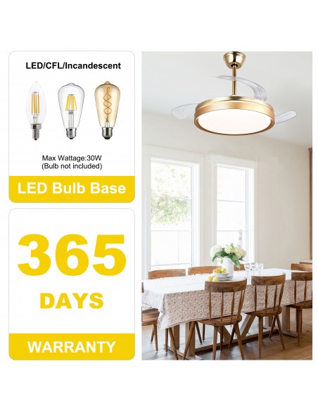 Oaks Aura 42-Inch LED Ceiling Fan 6-Speed Latest DC Motor Retractable Chandelier