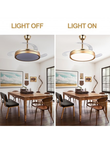 Oaks Aura 42-Inch LED Ceiling Fan 6-Speed Latest DC Motor Retractable Chandelier