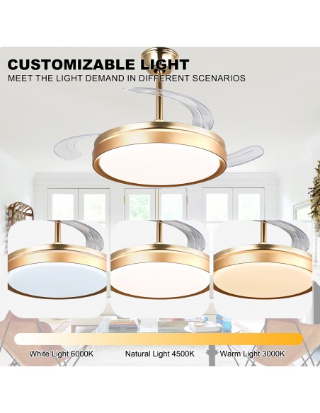 Oaks Aura 42-Inch LED Ceiling Fan 6-Speed Latest DC Motor Retractable Chandelier